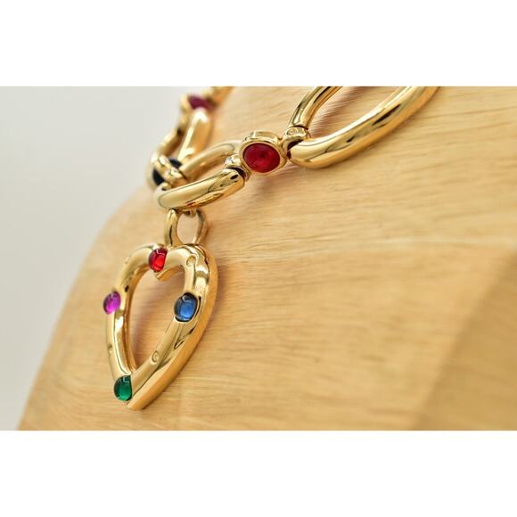 Givenchy Vintage Cabochon Heart Collar Necklace Crystal Chunky RARE Signed Bin7B - Picture 7 of 16